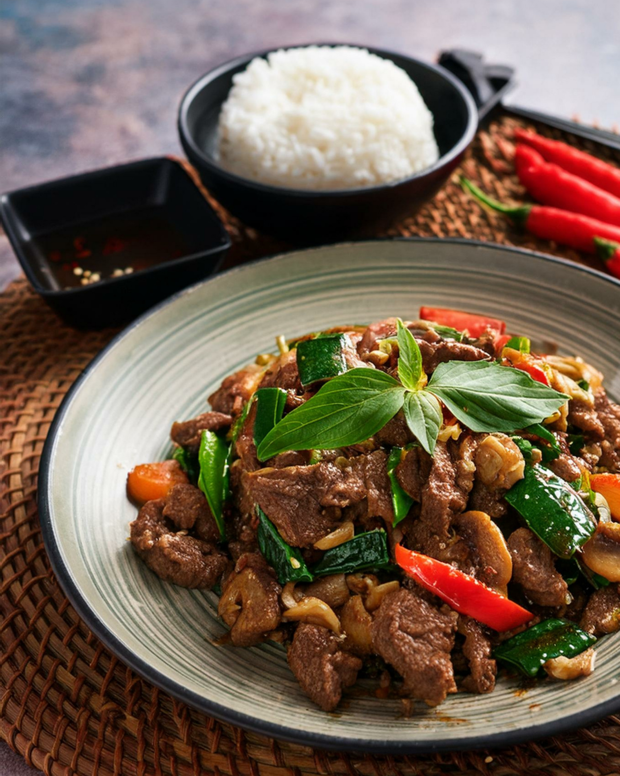 Sautéed beef with Thai basil